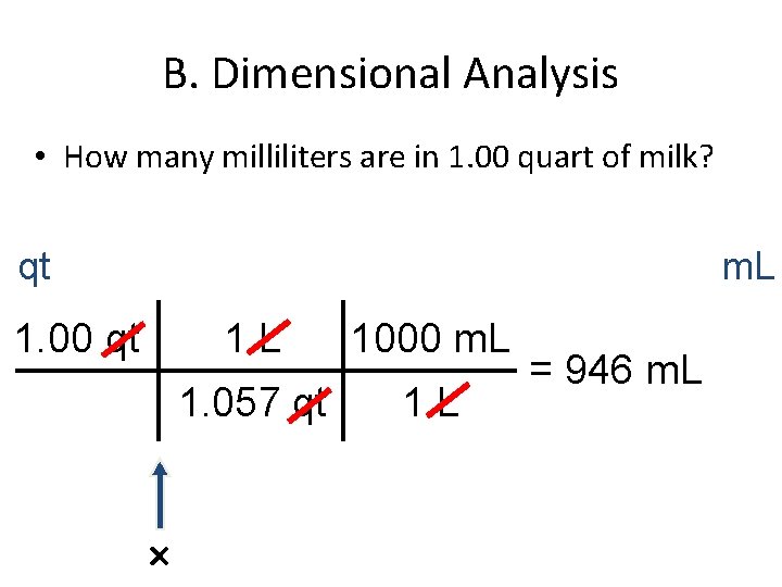 B. Dimensional Analysis • How many milliliters are in 1. 00 quart of milk?