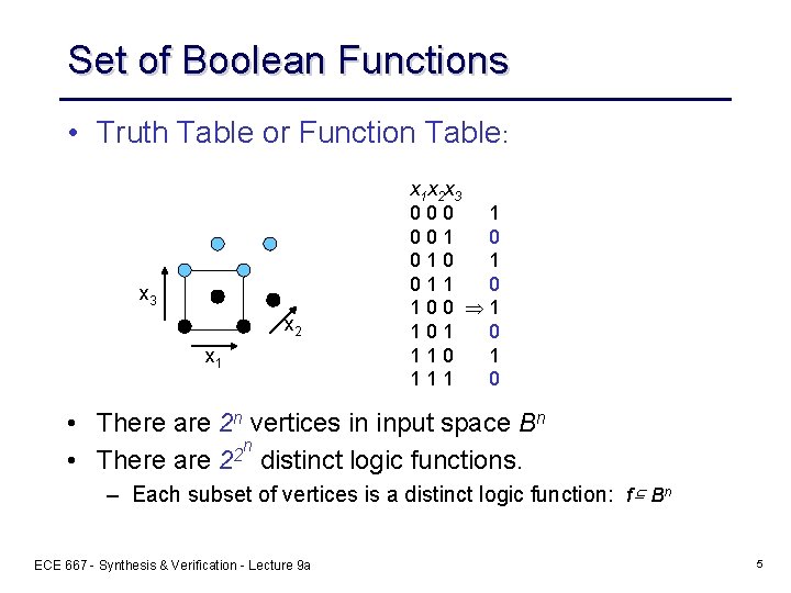 Set of Boolean Functions • Truth Table or Function Table: x 3 x 2