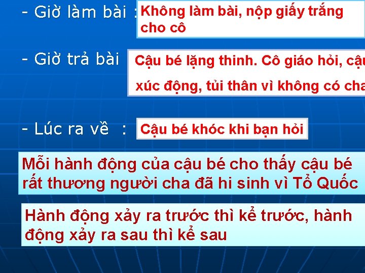 - Giờ làm bài : Không làm bài, nộp giấy trắng cho cô -