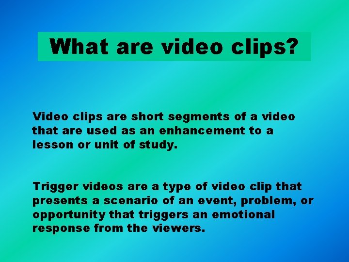 What are video clips? Video clips are short segments of a video that are What are video clips? Video clips are short segments of a video that are