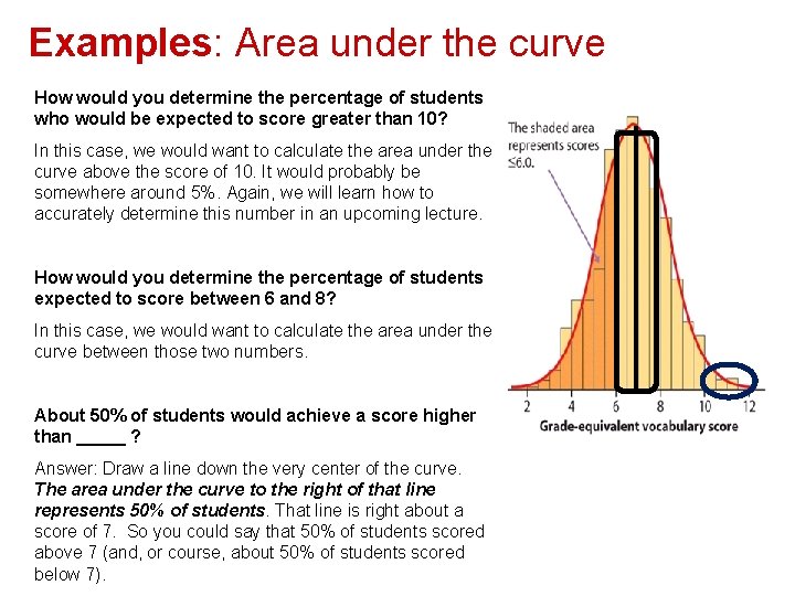 Examples: Area under the curve How would you determine the percentage of students who