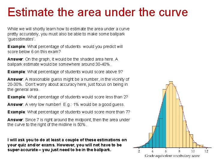 Estimate the area under the curve While we will shortly learn how to estimate