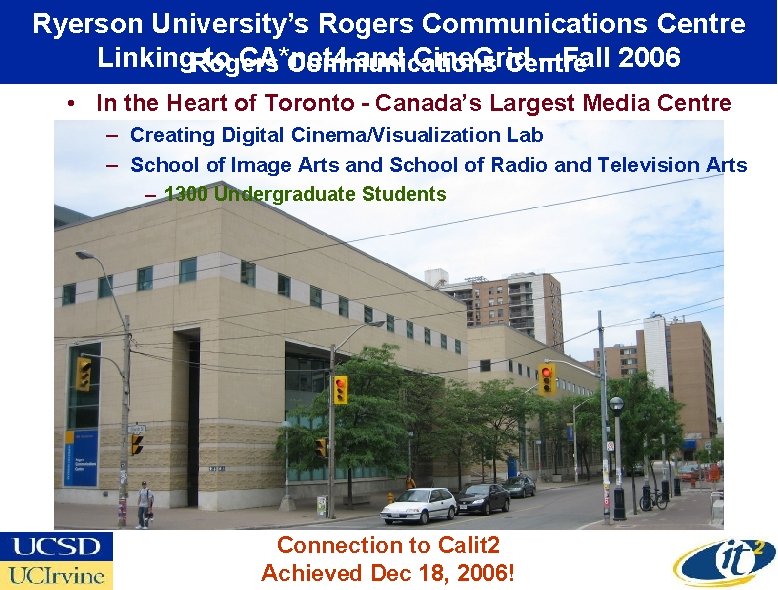 Ryerson University’s Rogers Communications Centre Linking. Rogers to CA*net 4 and Cine. Grid –