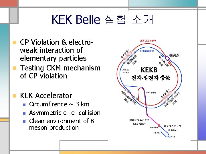 KEK Belle 실험 소개 CP Violation & electroweak interaction of elementary particles n Testing