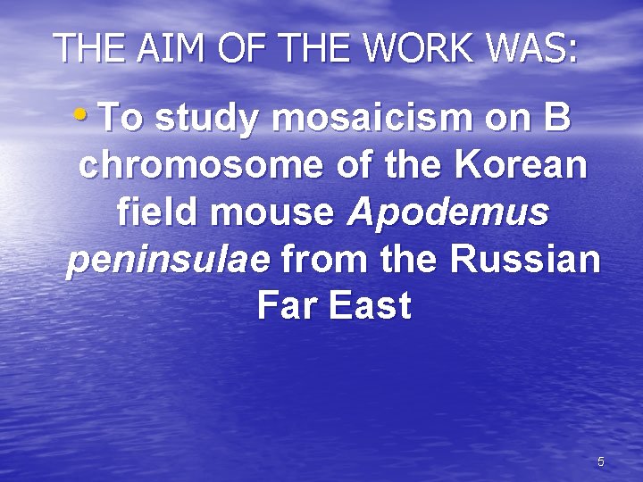 THE AIM OF THE WORK WAS: • To study mosaicism on B chromosome of
