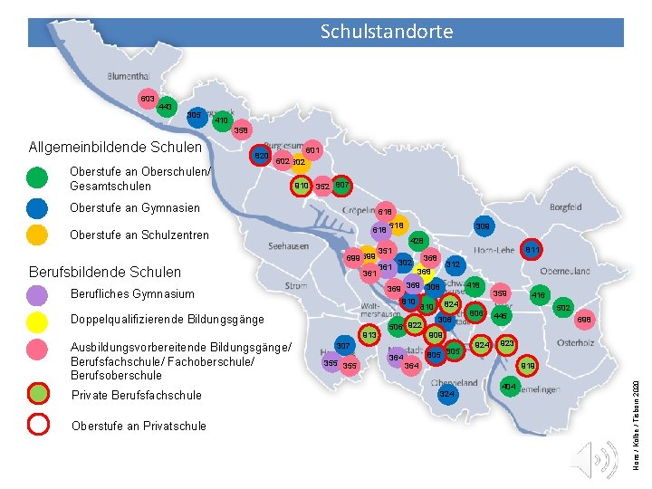 Schulstandorte 443 305 410 358 Allgemeinbildende Schulen 820 Oberstufe an Oberschulen/ Gesamtschulen 601 602