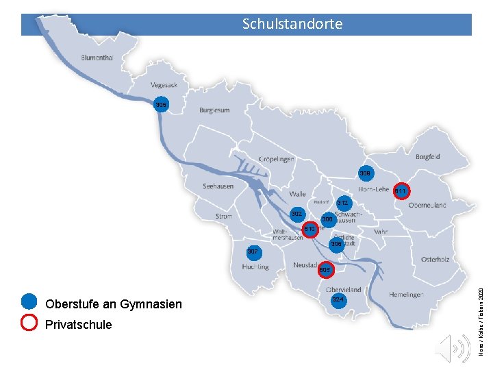 Schulstandorte Oberstufen an Gymnasien 305 309 811 312 308 810 306 307 Oberstufe an