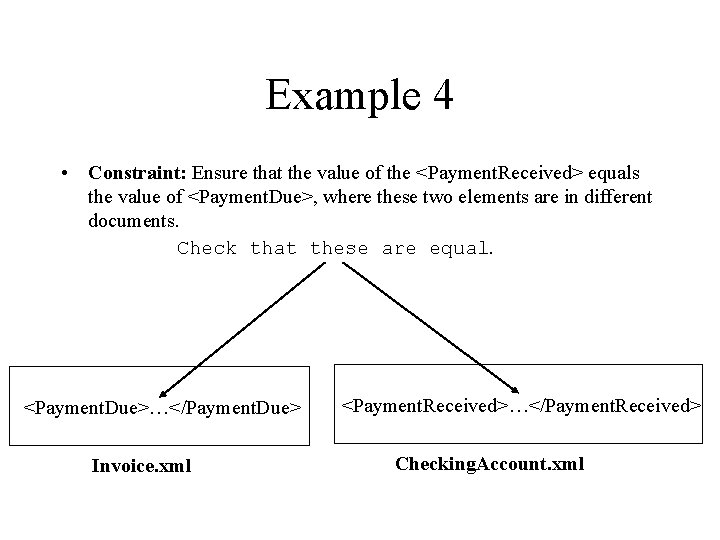 Example 4 • Constraint: Ensure that the value of the <Payment. Received> equals the
