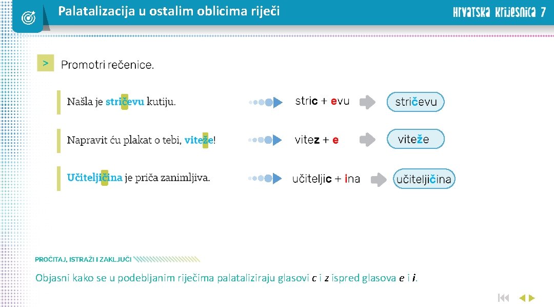 Palatalizacija u ostalim oblicima riječi < < < Objasni kako se u podebljanim riječima