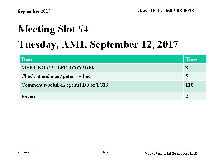 doc. : 15 -17 -0509 -03 -0013 September 2017 Meeting Slot #4 Tuesday, AM