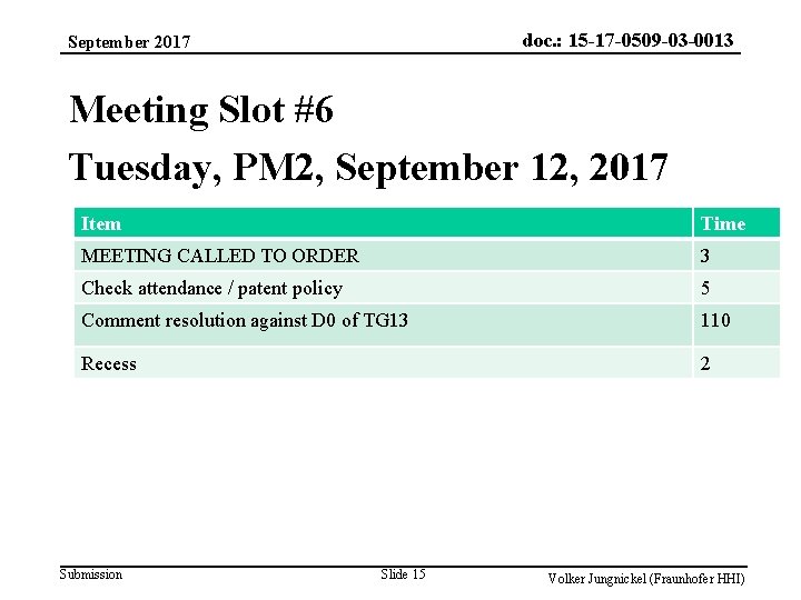 doc. : 15 -17 -0509 -03 -0013 September 2017 Meeting Slot #6 Tuesday, PM