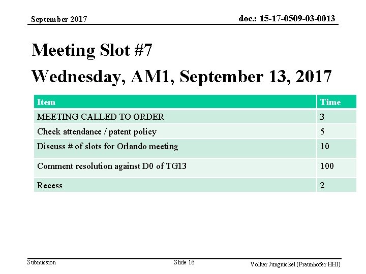doc. : 15 -17 -0509 -03 -0013 September 2017 Meeting Slot #7 Wednesday, AM