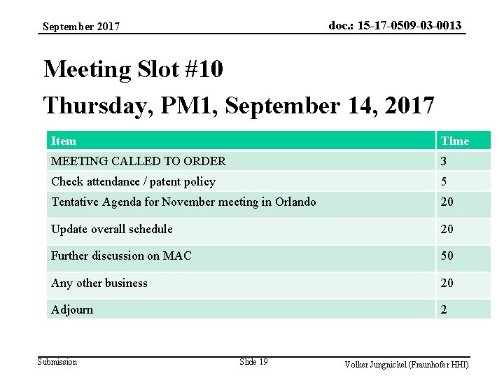 doc. : 15 -17 -0509 -03 -0013 September 2017 Meeting Slot #10 Thursday, PM