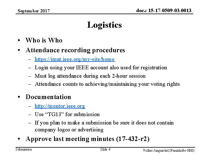 doc. : 15 -17 -0509 -03 -0013 September 2017 Logistics • Who is Who