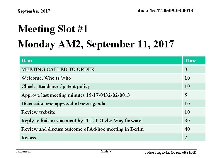 doc. : 15 -17 -0509 -03 -0013 September 2017 Meeting Slot #1 Monday AM