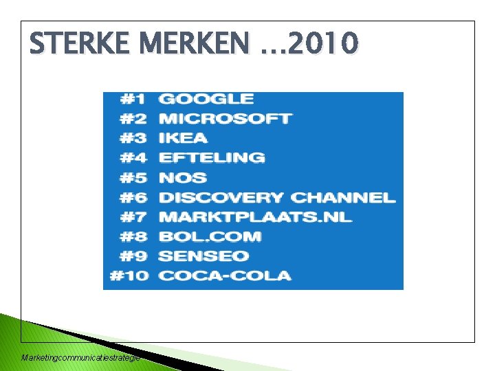 STERKE MERKEN … 2010 Marketingcommunicatiestrategie 