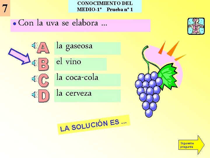 CONOCIMIENTO DEL MEDIO-1º Prueba nº 1 7 l Con la uva se elabora. .