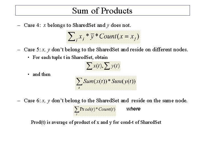 Sum of Products – Case 4: x belongs to Shared. Set and y does