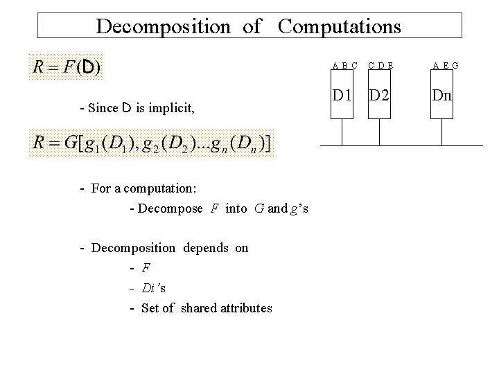 Decomposition of Computations A B C - Since D is implicit, - For a