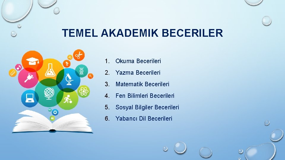 TEMEL AKADEMIK BECERILER 1. Okuma Becerileri 2. Yazma Becerileri 3. Matematik Becerileri 4. Fen