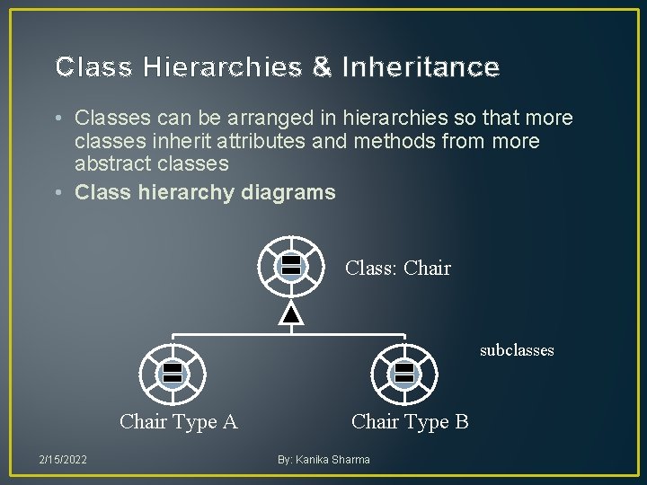 Class Hierarchies & Inheritance • Classes can be arranged in hierarchies so that more Class Hierarchies & Inheritance • Classes can be arranged in hierarchies so that more