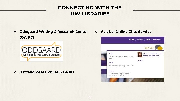 CONNECTING WITH THE UW LIBRARIES ❖ Odegaard Writing & Research Center ❖ Ask Us!