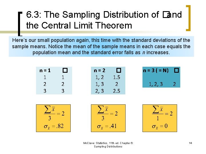 6. 3: The Sampling Distribution of �and the Central Limit Theorem Here’s our small
