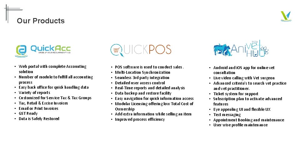 Our Products • Web portal with complete Accounting solution • Number of module to Our Products • Web portal with complete Accounting solution • Number of module to