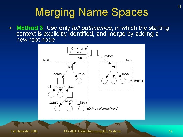 12 Merging Name Spaces • Method 3: Use only full pathnames, in which the