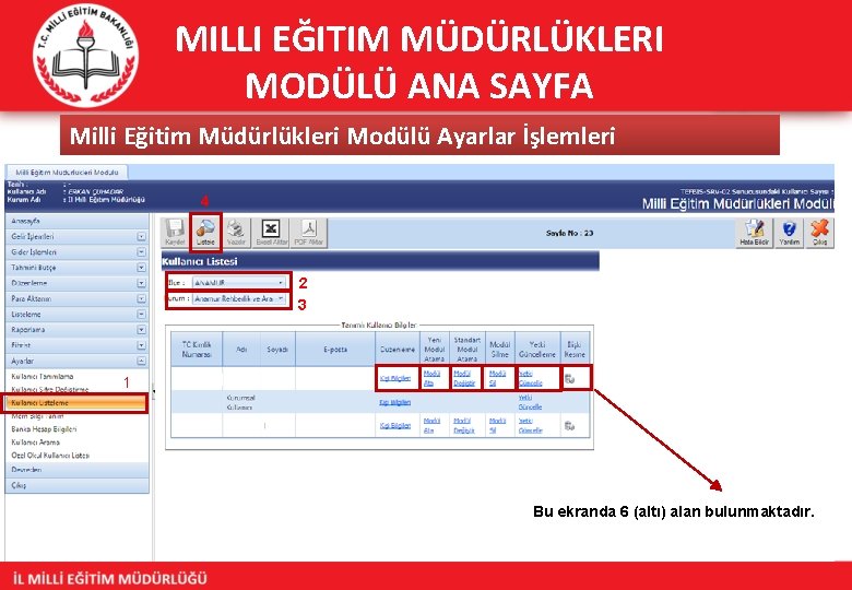 MILLI EĞITIM MÜDÜRLÜKLERI MODÜLÜ ANA SAYFA Milli Eğitim Müdürlükleri Modülü Ayarlar İşlemleri 4 2