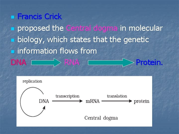 Francis Crick n proposed the Central dogma in molecular n biology, which states that