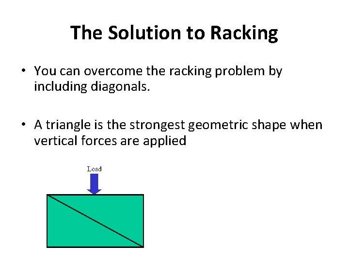 The Solution to Racking • You can overcome the racking problem by including diagonals.