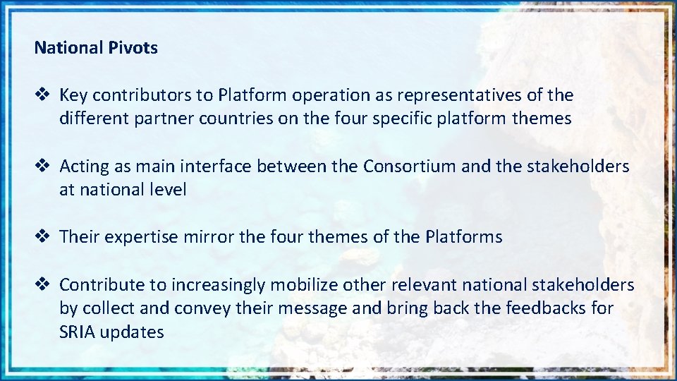 National Pivots v Key contributors to Platform operation as representatives of the different partner