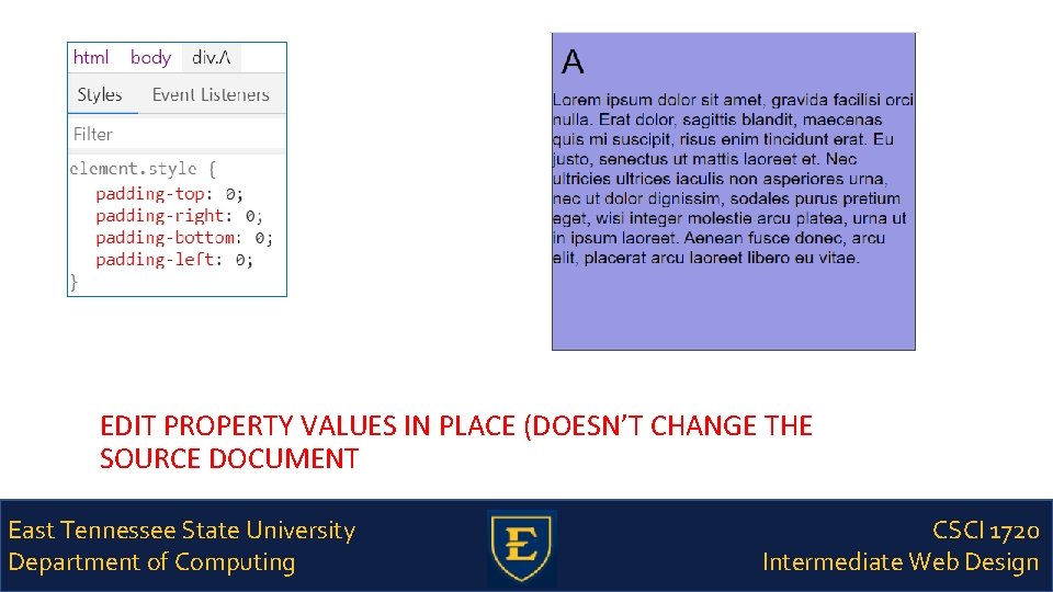 Title EDIT PROPERTY VALUES IN PLACE (DOESN’T CHANGE THE SOURCE DOCUMENT East Tennessee State
