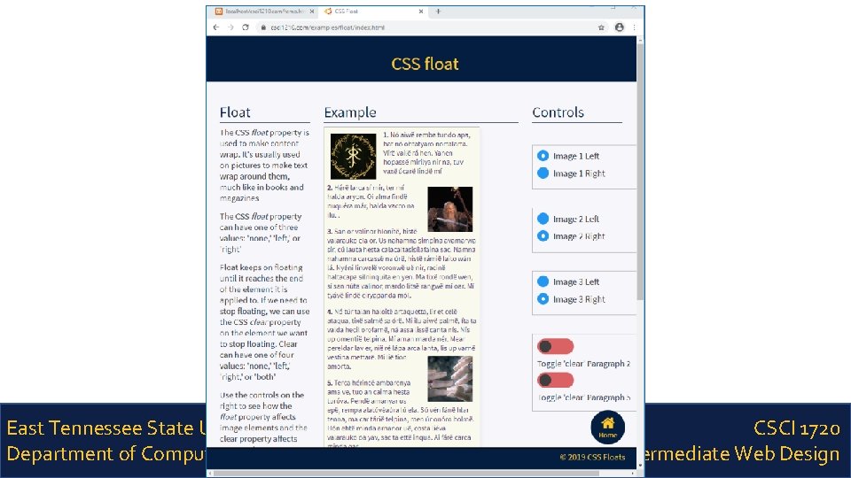 East Tennessee State University Department of Computing CSCI 1720 Intermediate Web Design 