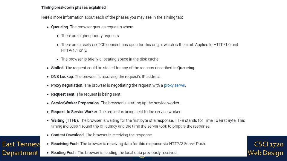 TIMELINE East Tennessee State University Department of Computing WATERFAL L CSCI 1720 Intermediate Web