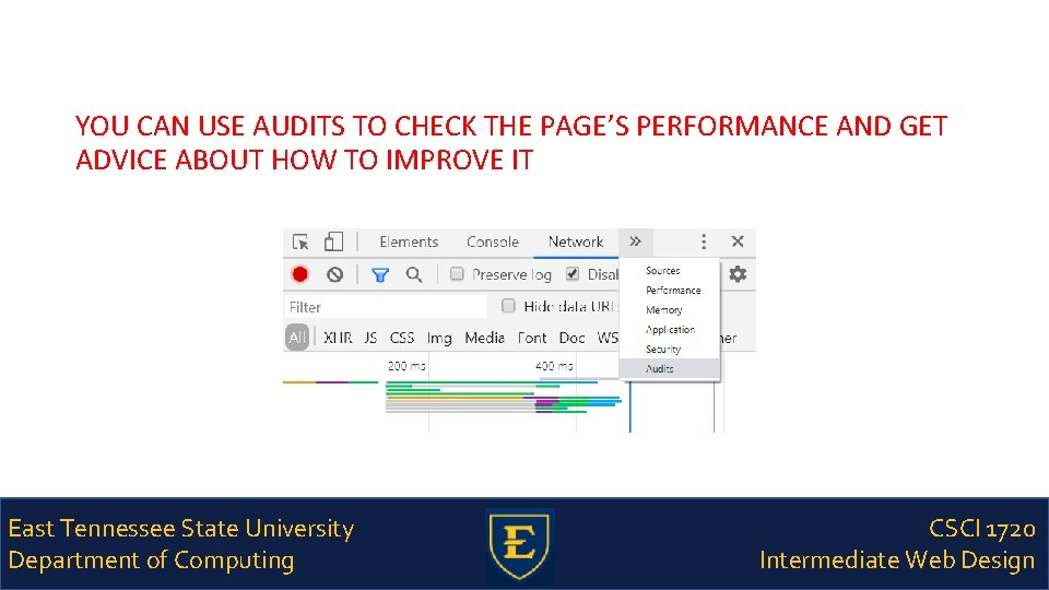 YOU CAN USE AUDITS TO CHECK THE PAGE’S PERFORMANCE AND GET ADVICE ABOUT HOW