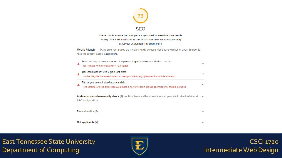 East Tennessee State University Department of Computing CSCI 1720 Intermediate Web Design 
