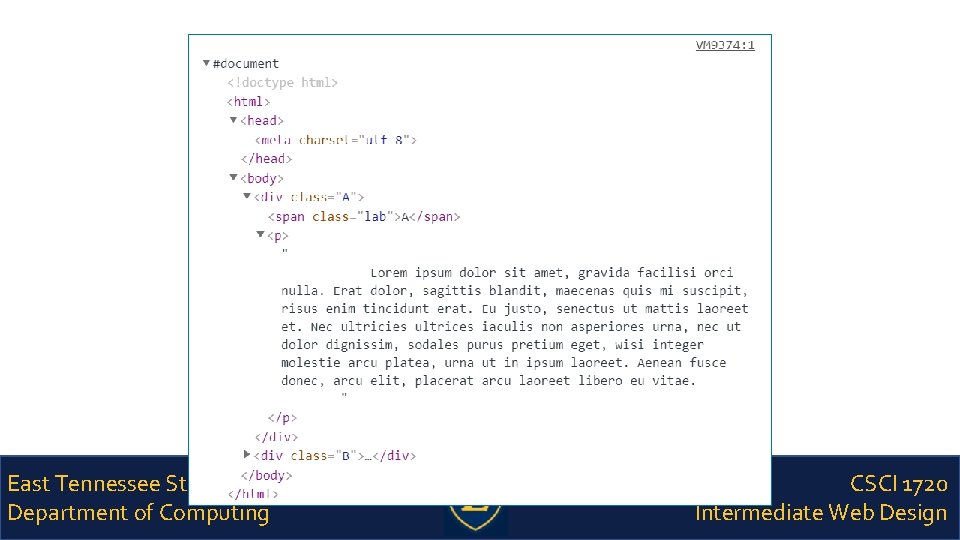 East Tennessee State University Department of Computing CSCI 1720 Intermediate Web Design 