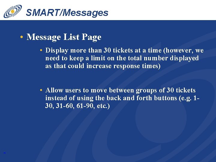 SMART/Messages • Message List Page • Display more than 30 tickets at a time