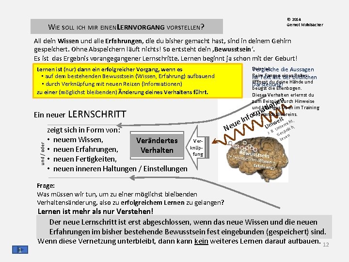 © 2014 Gernot Mühlbacher WIE SOLL ICH MIR EINENLERNVORGANG VORSTELLEN? All dein Wissen und