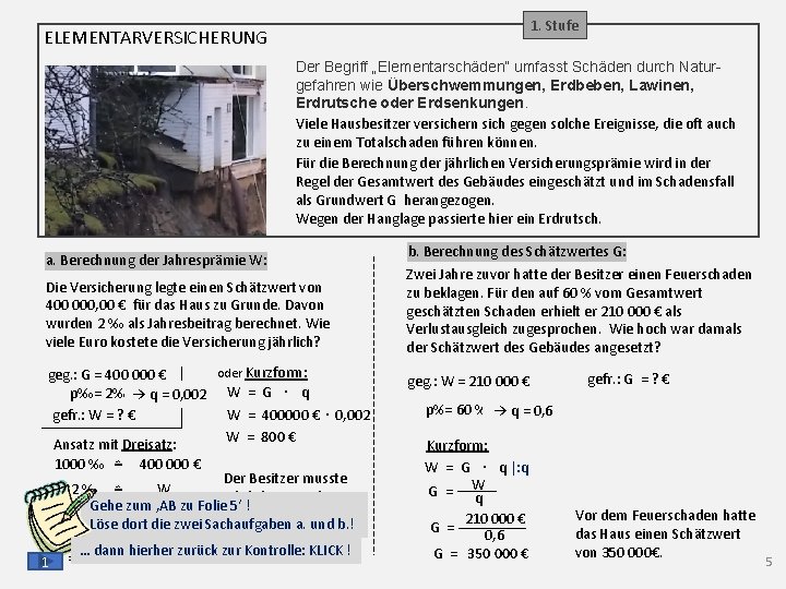 1. Stufe ELEMENTARVERSICHERUNG Der Begriff „Elementarschäden“ umfasst Schäden durch Naturgefahren wie Überschwemmungen, Erdbeben, Lawinen,