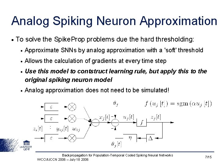 Ghent University Backpropagation for PopulationTemporal Coded Spiking ...