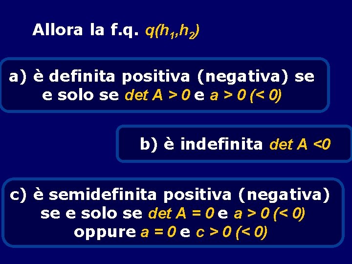 Allora la f. q. q(h 1, h 2) a) è definita positiva (negativa) se