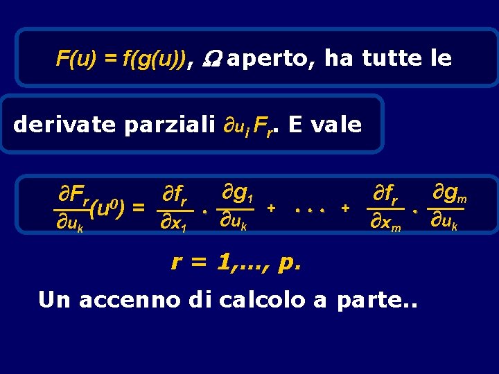 F(u) = f(g(u)), aperto, ha tutte le derivate parziali ∂ui Fr. E vale ∂g