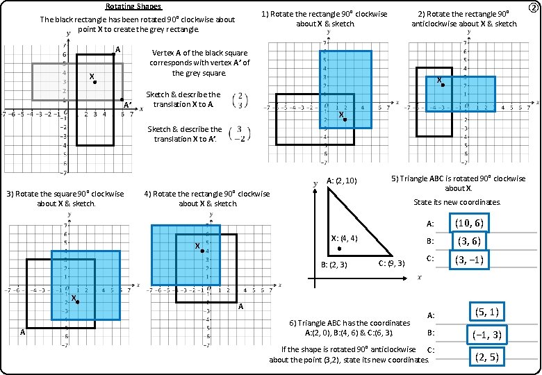 Rotating Shapes 1) Rotate the rectangle 90° clockwise about X & sketch. The black