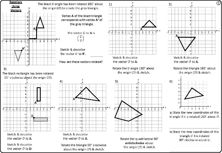 Rotation Using Vectors 1) ① 2) Vertex A of the black triangle corresponds with