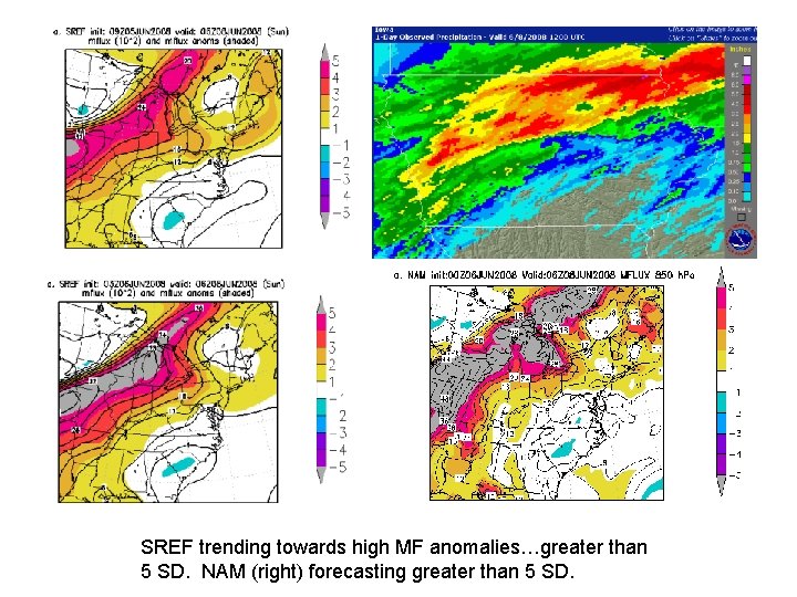 SREF trending towards high MF anomalies…greater than 5 SD. NAM (right) forecasting greater than
