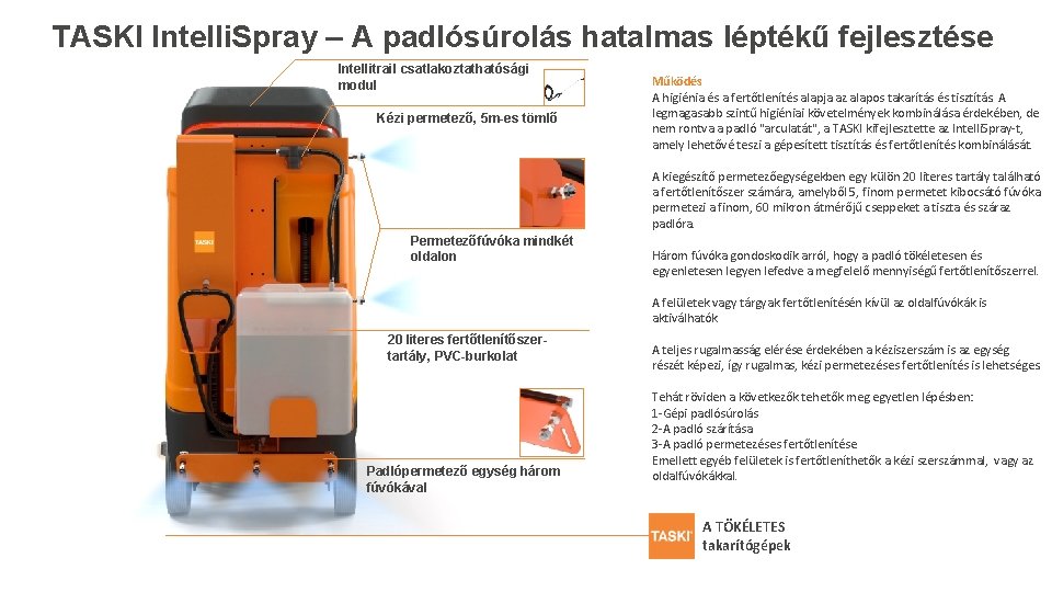 TASKI Intelli. Spray – A padlósúrolás hatalmas léptékű fejlesztése Intellitrail csatlakoztathatósági modul Kézi permetező,