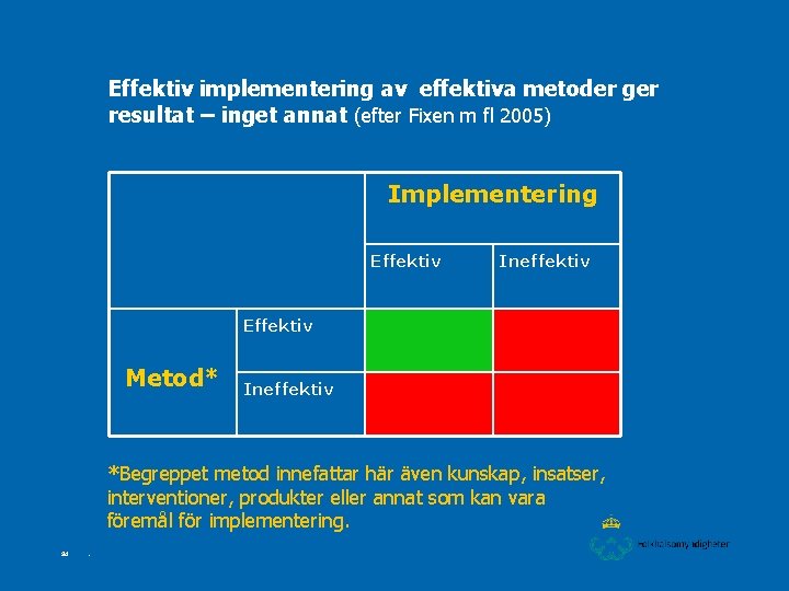 Effektiv implementering av effektiva metoder ger resultat – inget annat (efter Fixen m fl